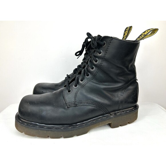 Vtg Dr. Doc Martens Black Steel Toe Work Boot Men's UK 10 Slip Resistant England - Picture 5 of 14